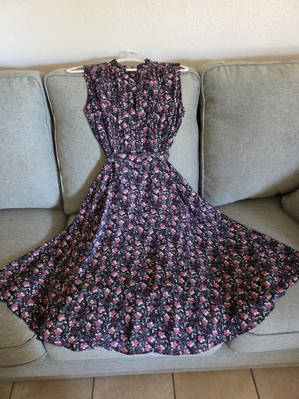 Floral Sleeveless Fit-and-Flare Dress - Black with Pink Floral